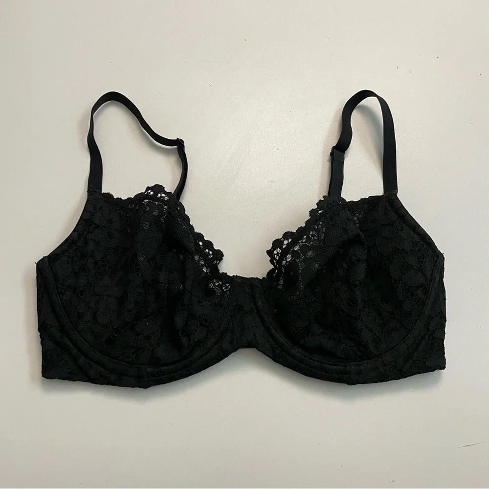 Victorias Secret Bra Unlined Demi Underwire Floral Lace Convertible Black